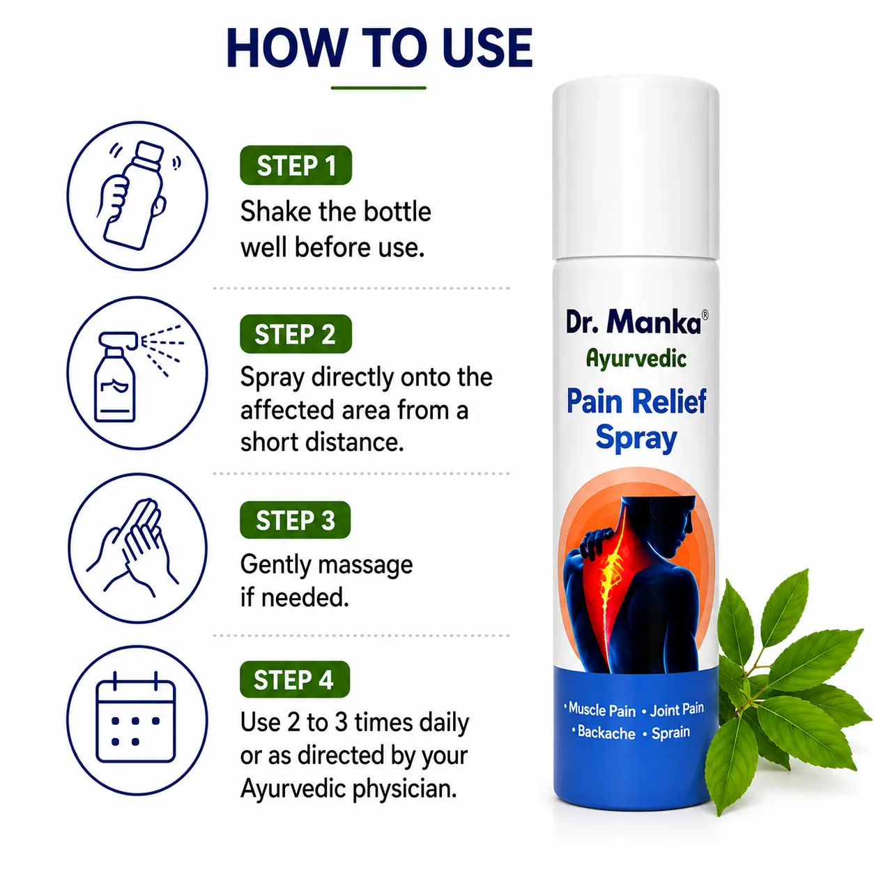 How to Use - Dr Manka Pain Relief Spray